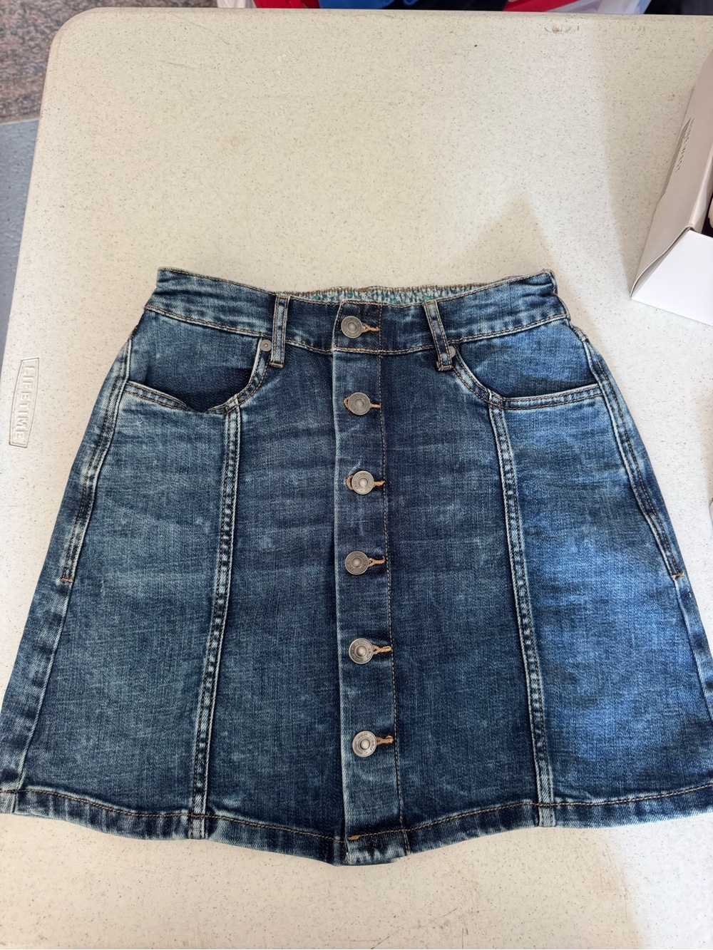 aerie Dark Blue Button-Front Denim Mini Skirt